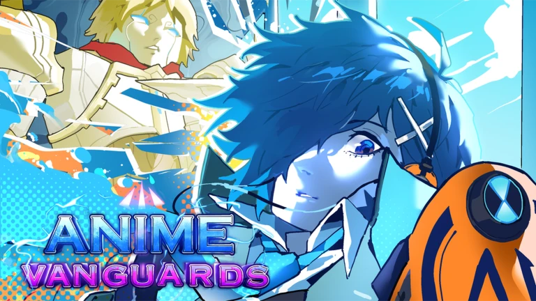 Anime Vanguards promotional art with blue and orange anime-inspired characters