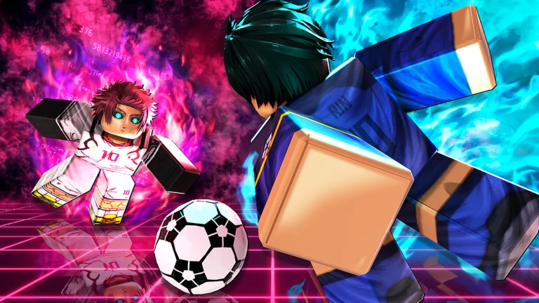 Blue Lock Rivals promotional art showing two anime soccer players contesting the ball
