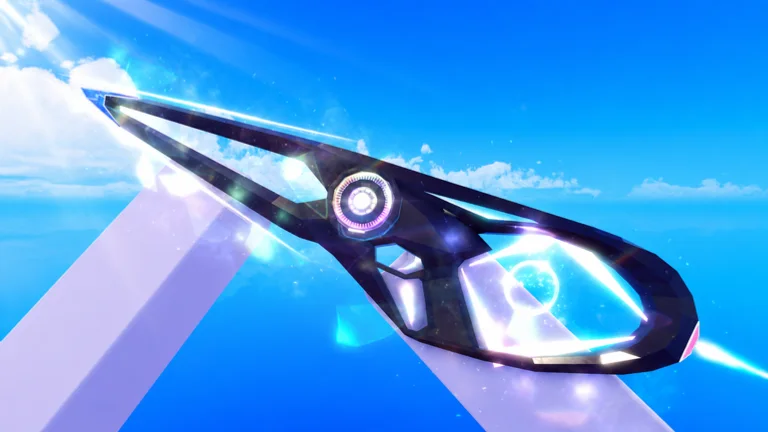 Official Snipers Vs Runners Roblox artwork showing a futuristic sniper rifle against a blue sky
